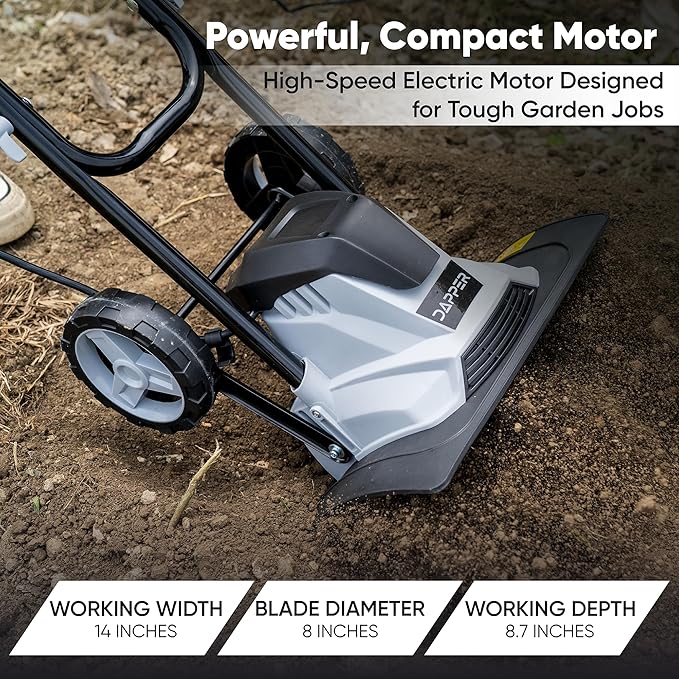 14 Electric Tiller Cultivator, 10Amp Corded Garden Rototiller with 4 Steel Tines, Adjustable Depth Wheels, Foldable Handle, Lightweight Portable Soil Cultivator for Gardening