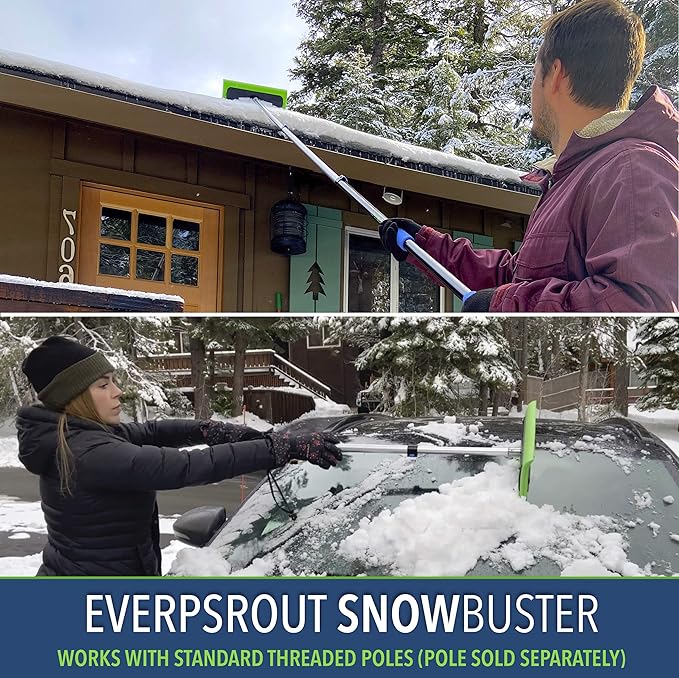 EVERSPROUT Never-Scratch SnowBuster and Ice Scraper Attachment for Removing Snow from Vehicles (Pole Not Included) | Premium Foam Snow Broom Head | Unique S-Shape Design for Push or Pull Removal