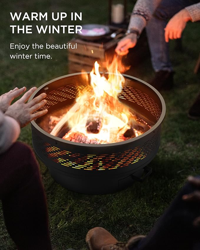 32" Fire Pits with Cooking Grill, Fire Pit Table with Lid & Fire Poker, Round Wood Burning Firepit for Outside, Multifunctional Outdoor Fire pits for BBQ, Table, Picnic, Camping, Bonfire Party