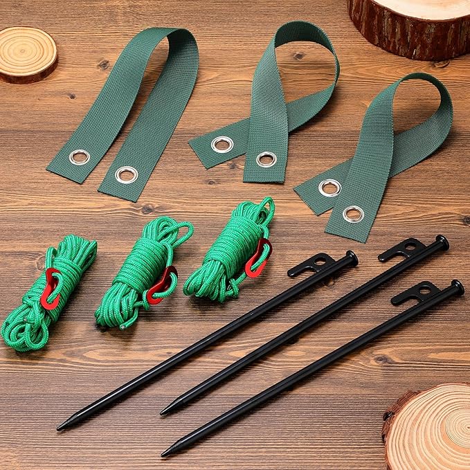 Sintuff 36 Pcs Heavy Duty Tree Stake Kits Stake and Support for Young Leaning Tree Anchor Straightening Kit, 15.8'' Support Straps, 11.8'' Steel Stakes, 13.12ft Rope(Green)