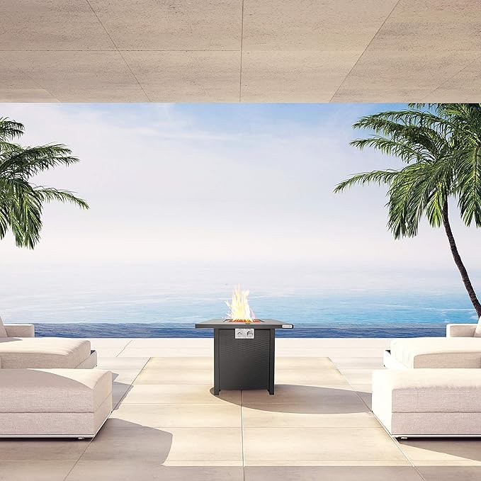 SereneLife 28" Propane Gas Fire Pit Table - 40,000 BTU Outdoor Fireplace with Cover, Stainless Steel Burner & Control Panel, Adjustable Flame, Weather Resistant, Easy Assembly, Outdoor Décor