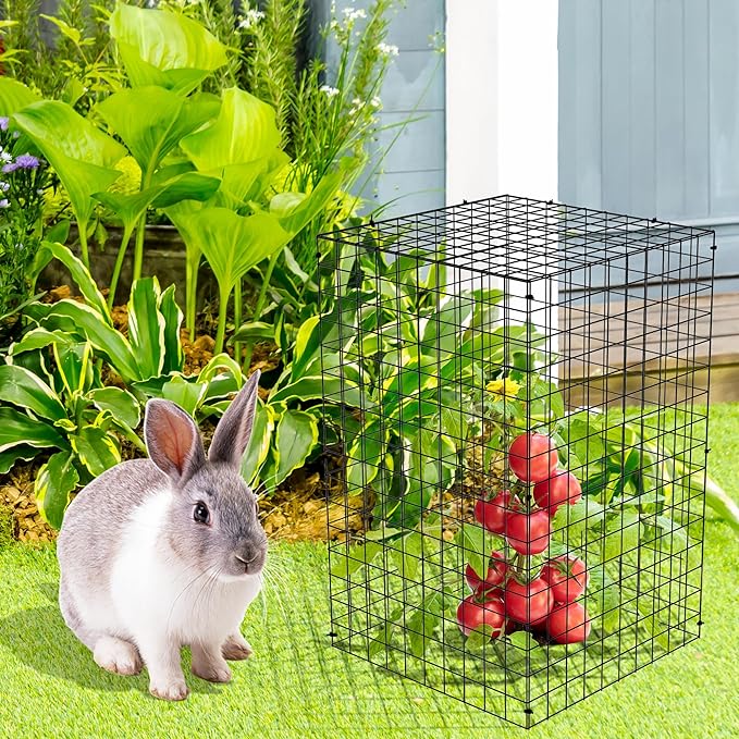 Adnee 7 Pack Wire Plant Protector with Cover-20x12x12 Inch Detachable Square Wire Cages to Prevent Animals-Metal Garden Plant Protector Cages for Protecting Plants Vegetables Flowers
