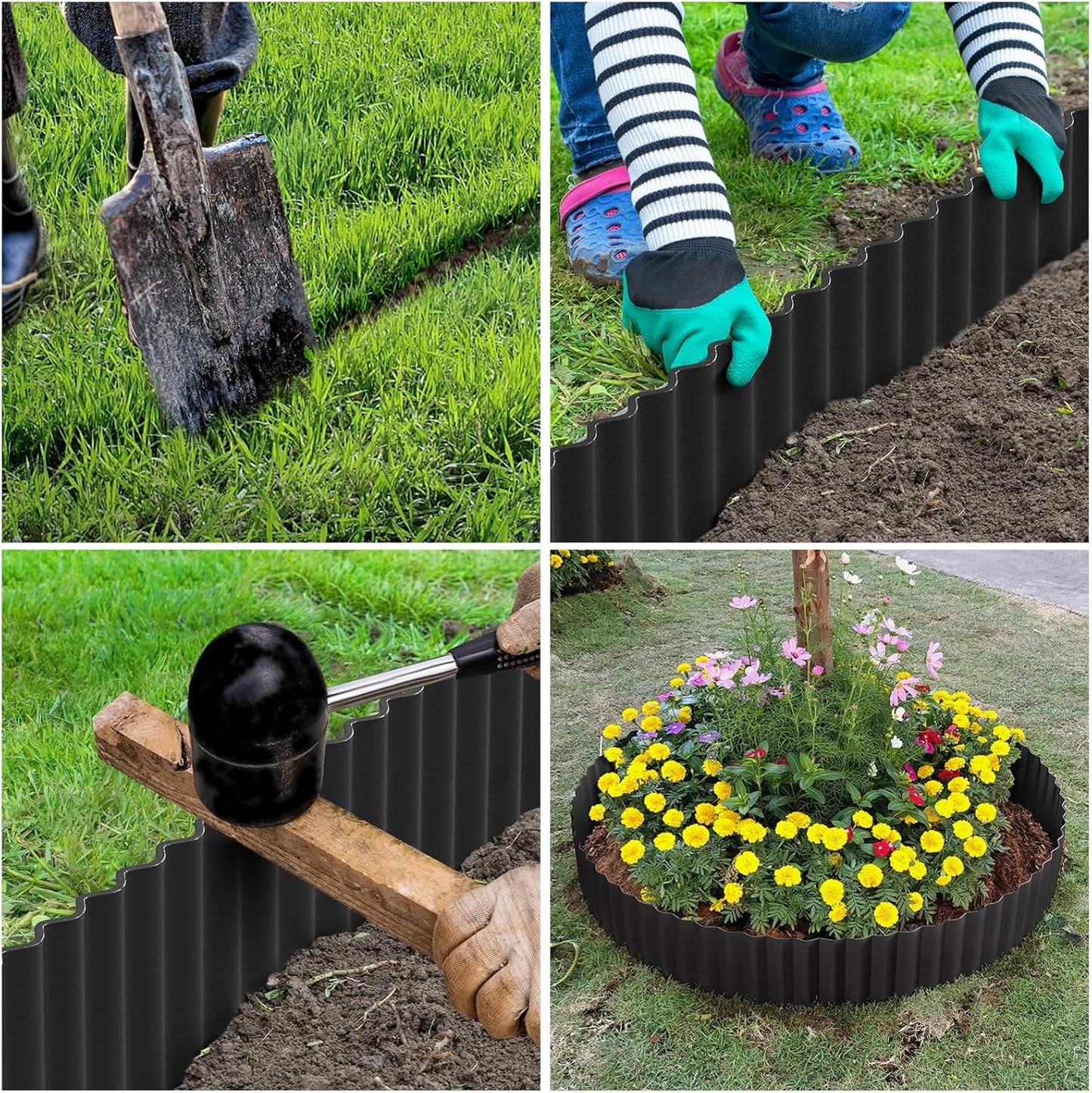LAVEVE Corrugated Metal Garden Edging 10" x 20Ft, Landscape Edging Border for Lawn, Flower Bed, Garden Fence, Paver Edging (Black)