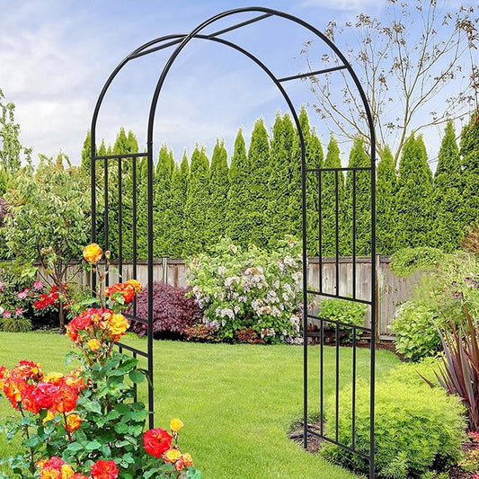 Metal Garden Arch 85.82" H Garden Arbor Trellis Climbing Plants Support Rose Lines Arch Outdoor Lawn Wedding Party Events Archway Black