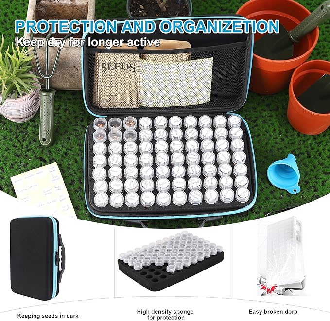 140 Slots Seed Storage Organizer, Garden Saving kit Seed Organizer with 30 Seed Envelopes, Write Label, Funnel, Tweezer for Plants Vegetable Seed Saver (Seeds not Included)