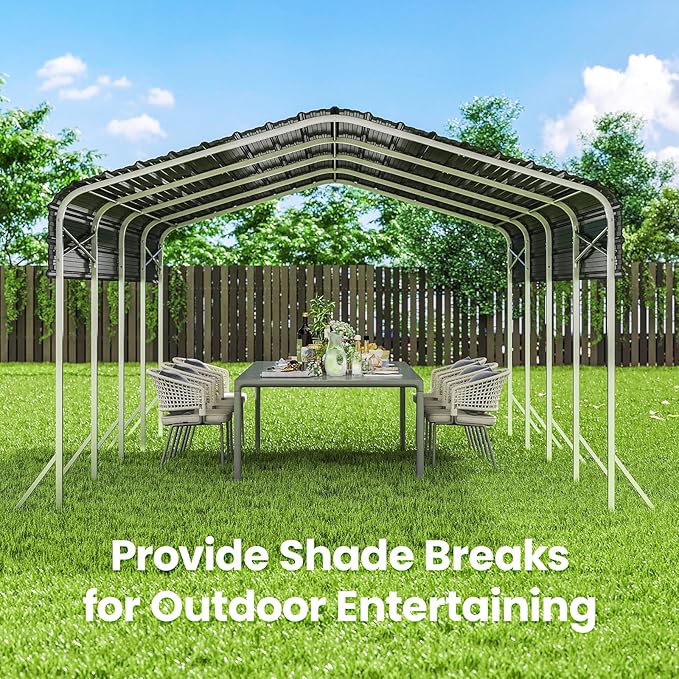 Heavy Duty Metal Carport – Sturdy Structure, All-Weather Protection, Easy Assembly for Cars, Trucks, Boats, Tractors, and Outdoor Storage (Gray, 12X20 FT)