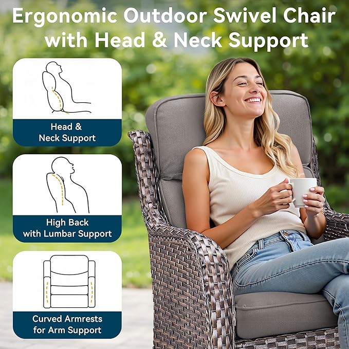 Luxury High Back Outdoor Furniture with 6-Inch Thick Cushions, Patio Furniture Set with Ottomans, 5 PCS Wicker Conversation Set for Porch, Balcony, Deck and Yard