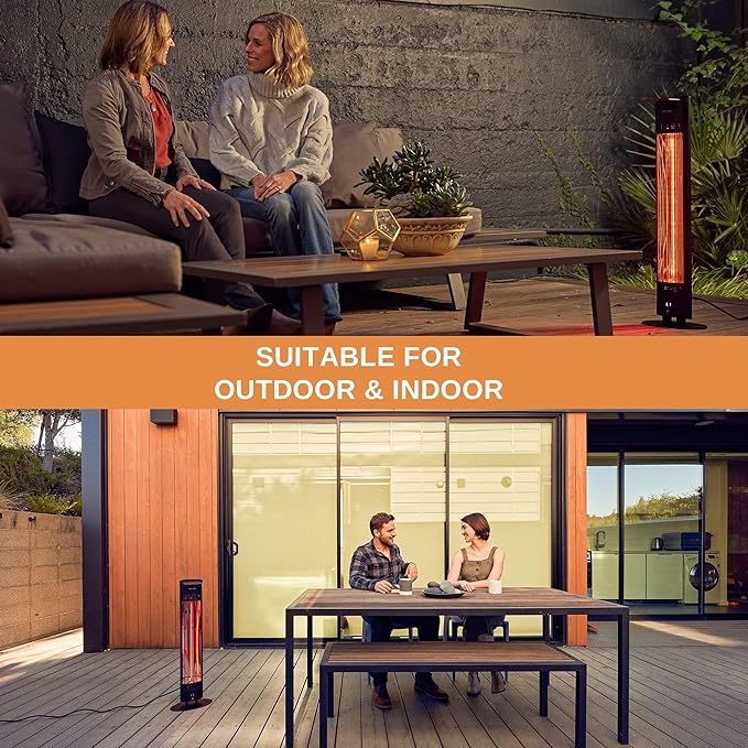 EAST OAK 1500W Electric Infrared Patio Heater, Indoor/Outdoor Tower Heater with Remote, 24H Timer, IP65 Waterproof, Tip-Over & Overheat Protection for Garage, Deck, Backyard