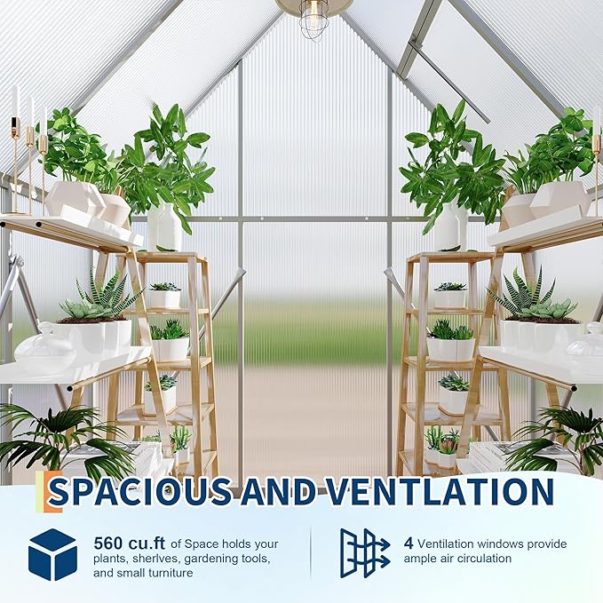 6'X4' Aluminum-Framed Polycarbonate Greenhouse, Heavy Duty Polycarbonate Greenhouse with Quick Setup Structure and Roof Vent, Large Enhanced Aluminum Greenhouses Kit for Outdoors