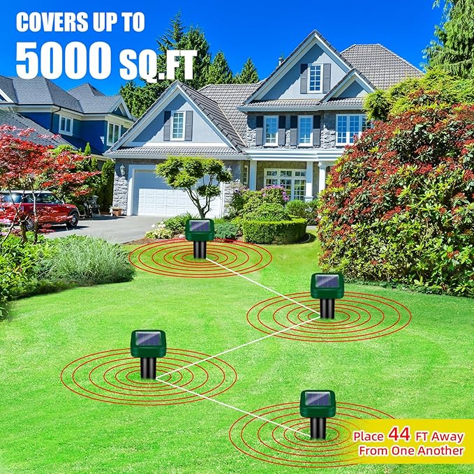 8Pack Mole Repellent Solar Powered, Waterproof Ultrasonic Mole Repellent Stakes Outdoor to Deterrent Gopher, Chipmunk, Squirrel, Vole, Snake, Armadillo, Groundhog Out of Lawn & Garden