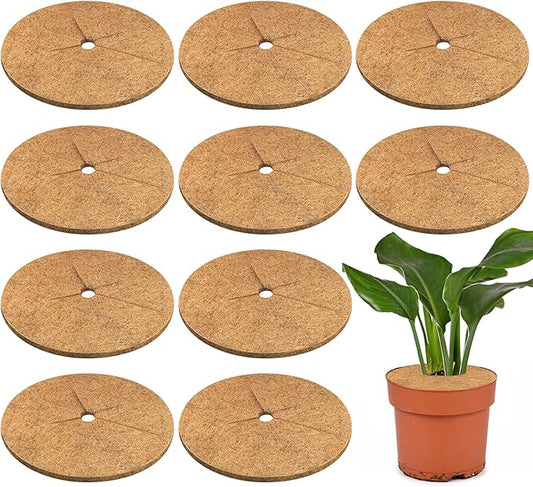 Legigo 10pcs Coconut Fiber Mulch Ring Tree Plant Protector Mat, 11.8 Inch Natural Coco Coir Tree Protection Ring Plant Pot Soil Cover, Tree Rings Disc Plant Cover for Indoor Outdoor Plants,Landscaping