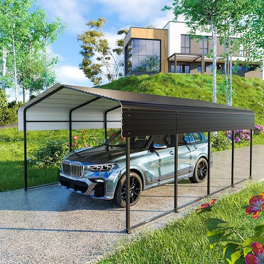 Metal Carport 13 * 20 FT Heavy Duty Carport Canopy with Galvanized Steel Roof Multi-Use Shelter Outdoor Portable Garage for Car, Boat, Pickup and Tractor