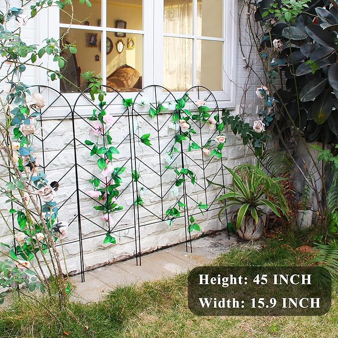 4 Pack Metal Garden Trellis for Climbing Plants & Roses - 45" H x 15.9" W Plants Support, Rustproof, Sturdy, Black