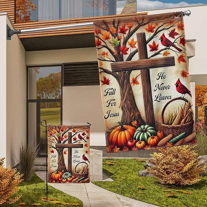 FLAGWIX Fall Christian Flag - House Flags for Outside 29.5" x 39.5" - Christian Gifts for Women Men, Fall Decorations for Home, Thanksgiving Decorations for Garden Decor, Outdoor Decor for Patio