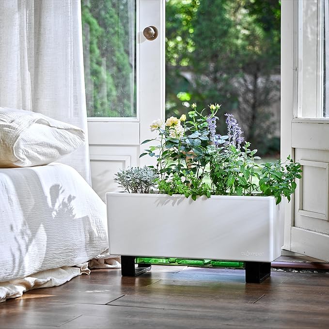 Glowpear Self-Watering Mini Bench Planter - 23.6" in Pot, Free Standing, UV Stable, Scalable, Indoor | Outdoor Pot with Water Gauge, for Home Kitchen Windowsill Gardening