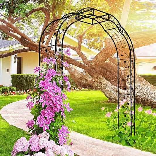 Metal Garden Arch 8.2 FT High x 6.2 FT Wide Garden Arbor Trellis for Outdoor Climbing Plants Support Rose Lawn Tall Large Wedding Archway (Black, XL)