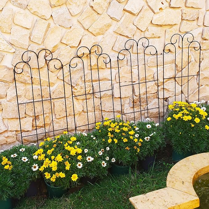 4 Pack Black Garden Trellis 45” x 15.9” for Climbing Plant Rustproof Iron Plant Support Patio Flower Metal Trelli Wire Lattices Grid Panels for Ivy Cucumbers Clematis Roses