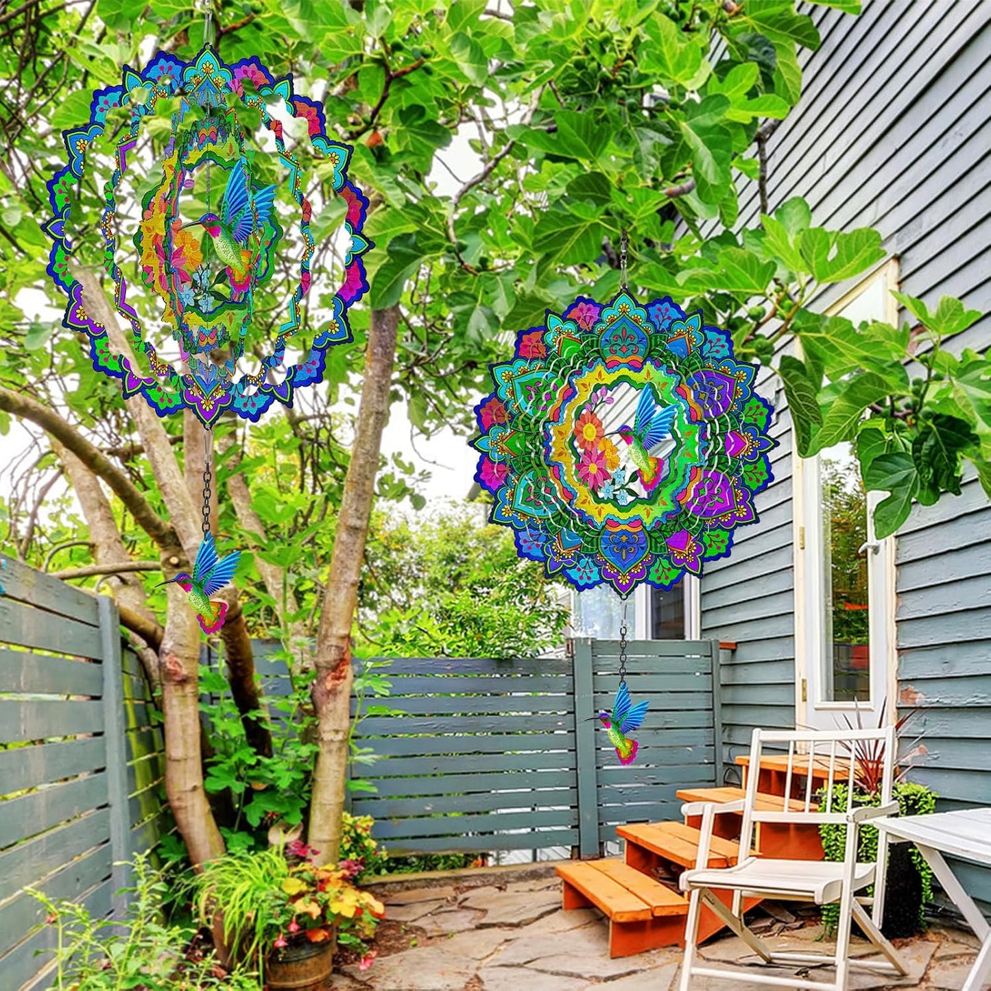 Hummingbird Wind Spinners, 12In Hanging Wind Spinner for Women Mom Grandma, 3D Stainless Steel Laser Cut Wind Sculptures Catcher for Window Outdoor Garden Yard Decor(Colorful)