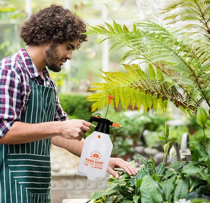 Handheld Pumping Sprayer Viton Seals Sprayers in Lawn and Garden, Spray Bottles for Cleaning Chemical Sprayer Continuous Spray Bottle for Plants 1.5L (0.4 Gal/51oz)