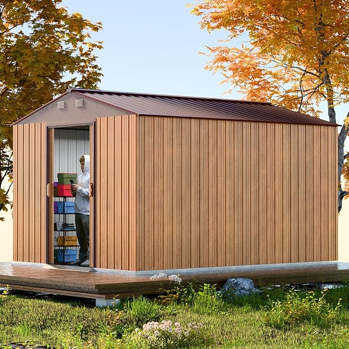 Metal Shed 8x10 FT - Steel Tool Storage with Sliding Door & Vents - Outdoor Bike Sheds for Garden, Backyard, Patio - Utility Storage Solution