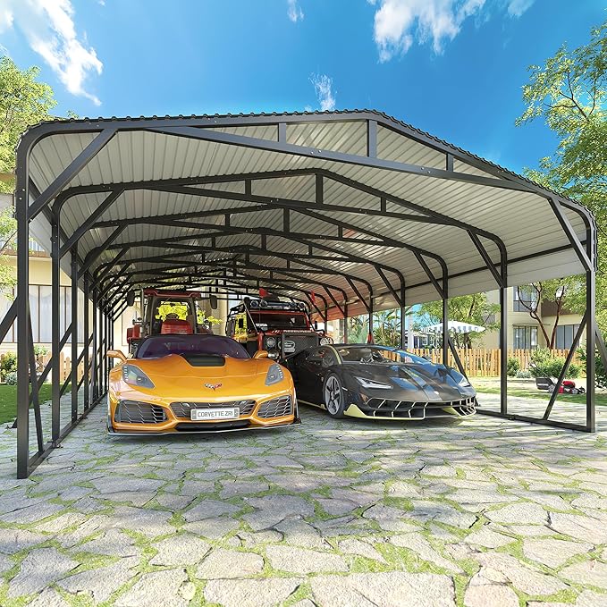 Carport Canopy 20’X40’ Heavy Duty Car Port Galvanized Steel Roof, Reinforced Stable Triangle Frame for Snowy Windy Metal Carports Enhanced Base Car Tent for Car,RV,Pickup,Boat,Truck,Tractor