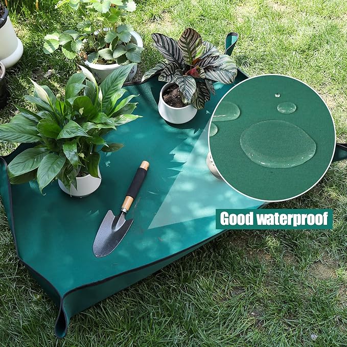 Oxford Houseplants Repotting Mat, Waterproof Indoor Plant Potting Tray, Foldable Bonsai Repotting Pad, Garden Soil Mess Workspace Cloth for Succulent, Cactus, Aloe Vers, 29.5 x 43.3