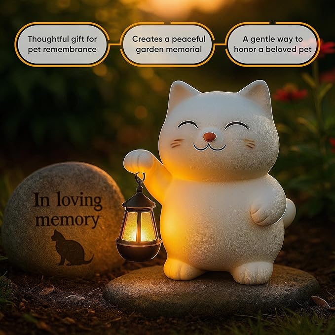 Solar Cat Garden Statue – Outdoor Garden Art, Lawn Ornaments & Patio Yard Decor, Cat Lover Gifts for Women Mom Grandma