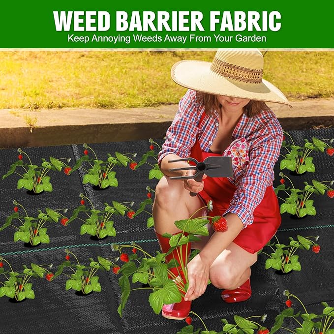 3FT x 50FT Weed Barrier Landscape Fabric Heavy Duty, 3.2oz Premium Gardening Weed Control Mat with 20 U-Shaped Securing Pegs, Ground Cover for Garden Beds, Farming, Underlayment, Commercial Driveway