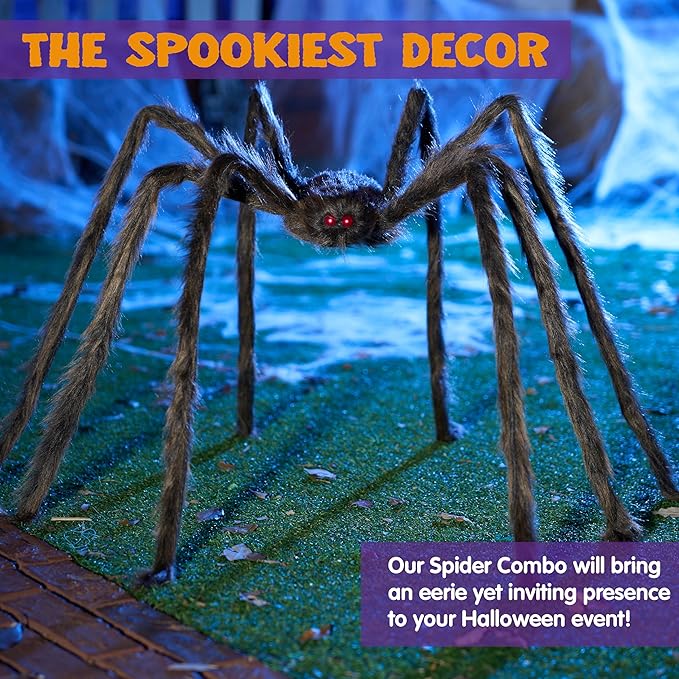 JOYIN 2 Pack 5 Ft Halloween Outdoor Decorations Hairy Brown Spider, Scary Fake Giant Large Spider Haunted House Props, Halloween Lawn Porch Yard Garden Tree Decorations Party Indoor Decor