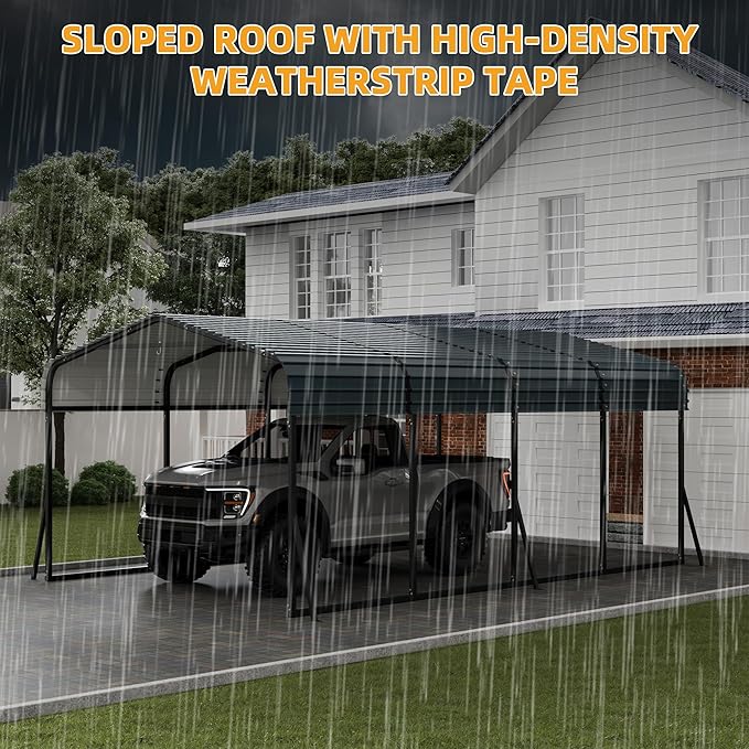 12' x 20' Heavy Duty with Galvanized Steel Roof, Tall Kits Garage for Tractors, Trucks, Boats, Cars, Heavy Duty Roof with Enhanced Base