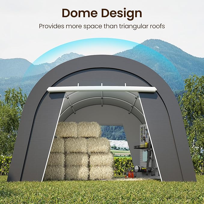 Heavy Duty Carport 13 X20FT, Portable Garage with 2 Roll Up Doors Vents and Metal Round Roof, Outdoor Storage shed Car Port Canopy Tent for Garden Tools, Vehicle Truck Boat, Party
