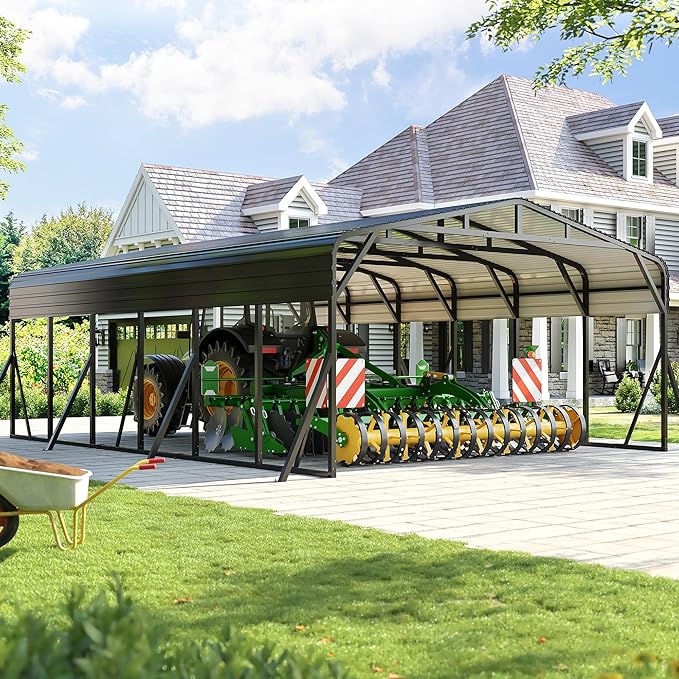 Carport Canopy 20’X30’ Heavy Duty Car Port Galvanized Steel Roof, Reinforced Stable Triangle Frame for Snowy Windy Metal Carports Enhanced Base Car Tent for Car,RV,Pickup,Boat,Truck,Tractor