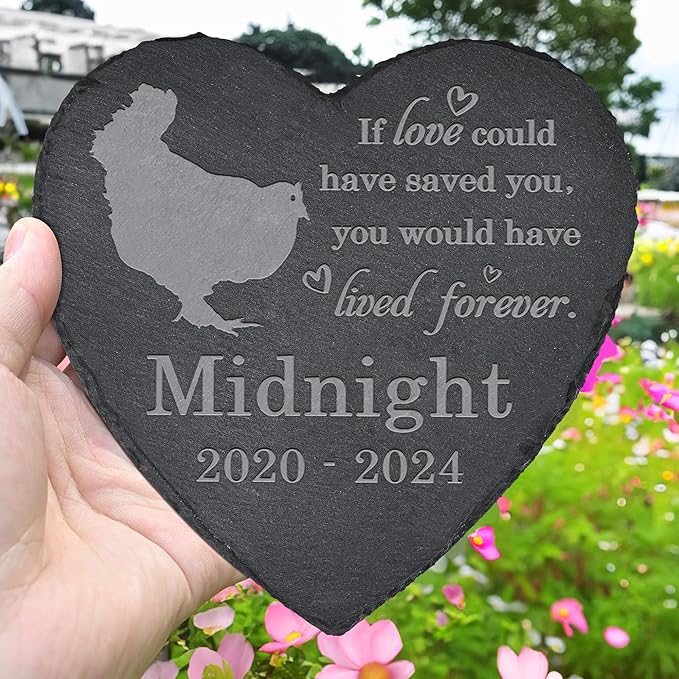 Chicken Memorial Stone Chicken Garden Statue - Chicken Memorial Gifts - Chicken Tombstone - Chicken Loss Gift - Loss of Pet Chicken - Heart