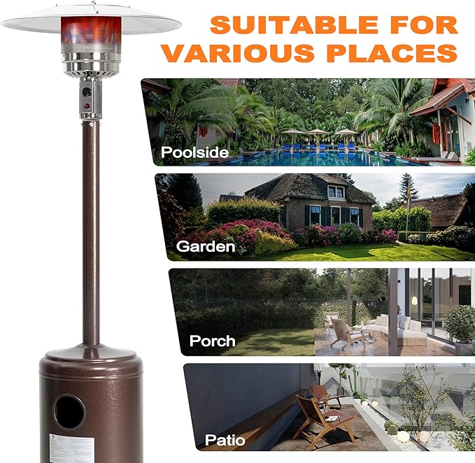Nuu Garden Outdoor Propane Patio Heater, 46,000 BTU Gas Outdoor Heater with Detachable Wheels, Portable Heater with Waterproof Cover for Garden, Terrace, Backyard, Porch, Bronze