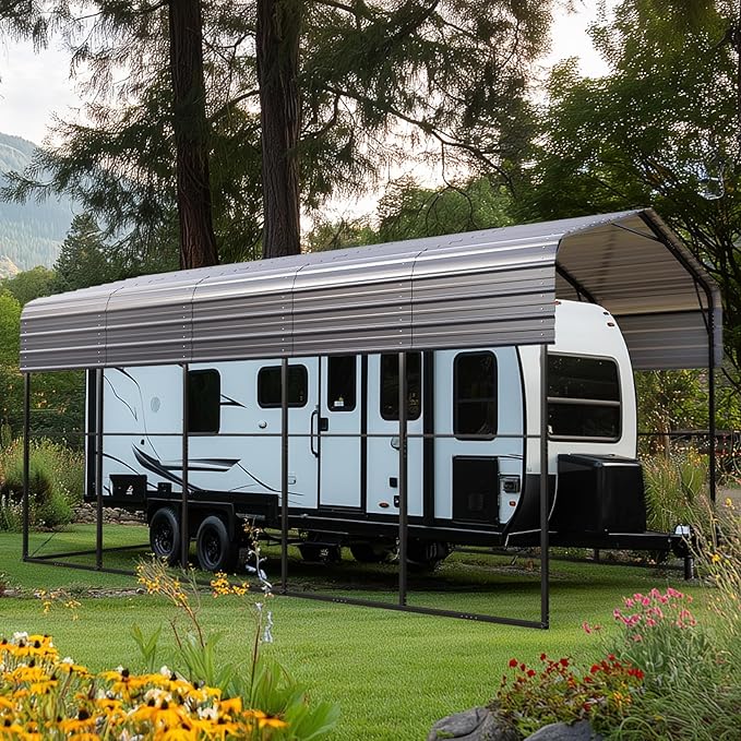 PHI VILLA 25 x 14 ft Heavy Duty Metal Carport with Galvanized Steel Roof for RVs, Cars, Boats, and Tractors