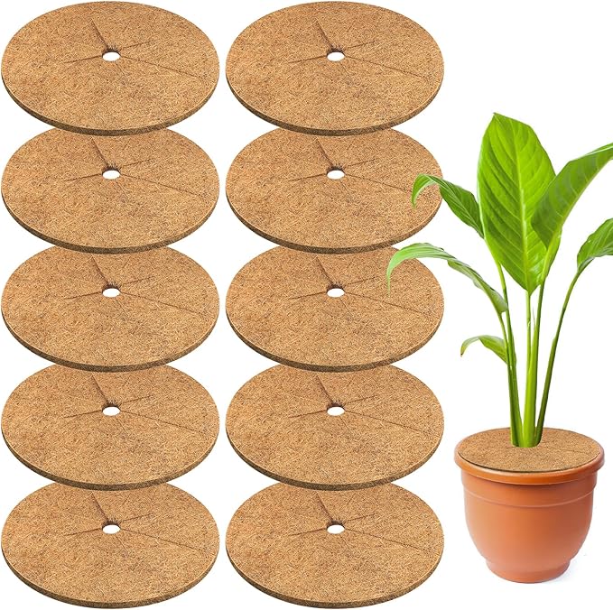 Legigo 10pcs Coconut Fiber Mulch Ring Tree Plant Protector Mat, 14 Inch Natural Coco Coir Tree Protection Ring Plant Pot Soil Cover, Tree Rings Disc Plant Cover for Indoor Outdoor Plants,Landscaping