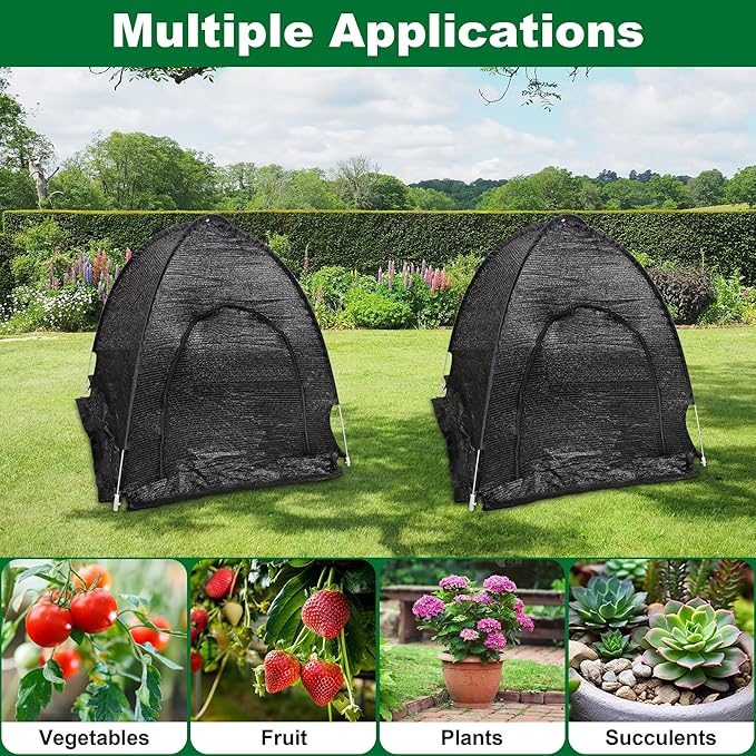 winemana 2 Pcs 70% Plant Shade Tent for Garden, 33.5x35.5x31.5 inch Sun Shade Netting Cloth for Outdoor Plants, Pop Up Net Cover UV Resistant, Insect Animal Protective Covers for Vegetable Fruit Crops