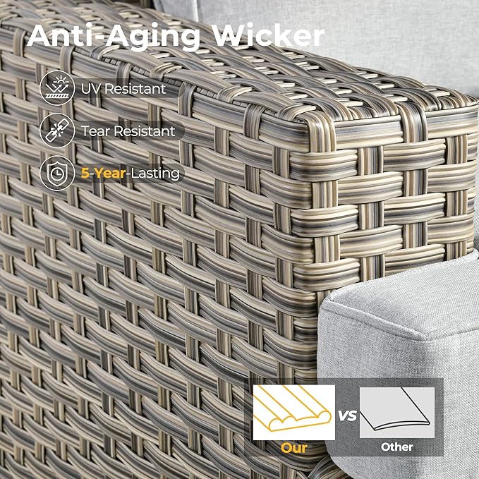 HOOOWOOO Outdoor Sectional Patio Furniture Set with Fire Pit Table,13 Pieces Wicker Conversation Sets L Shaped Couch,Extra Deep Out Door Sofa Outside Furniture with Swivel Chairs,Light Gray