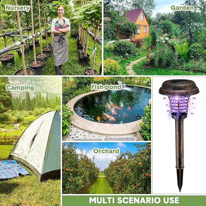 Qualirey 4 Pcs Solar Bug Zapper Waterproof Outdoor Mosquito Zapper Killer and Lighting Repellent Lamp for Indoor Outdoor Use Garden Patio, Purple and White Light(Plastic,Bronze)