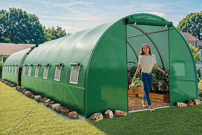 YITAHOME 44x10x7ft Greenhouse Extra Large Heavy Duty 4 Zipper Doors Outdoor Greenhouses 24 Windows Walk in Tunnel Green House Plant Gardening Upgraded Galvanized Steel Frame for Garden, Green