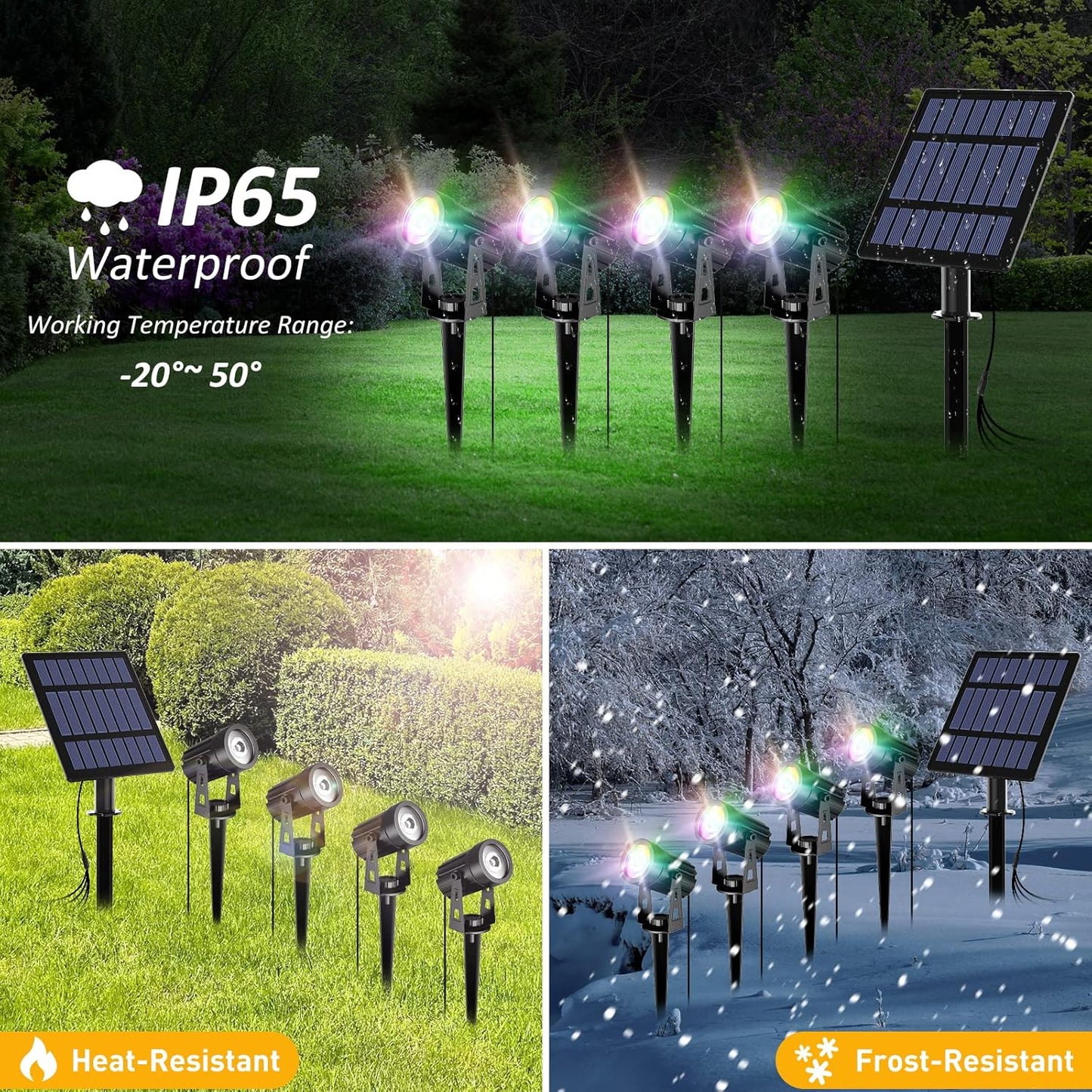 T-SUN RGB Solar Spotlights Outdoor, Halloween Decoration Solar Landscape Spotlights, IP65 Waterproof Color Changing Spot Lights Outdoor Security Wall Lights for Garden, Yard, Driveway, Pool Area(RGB)