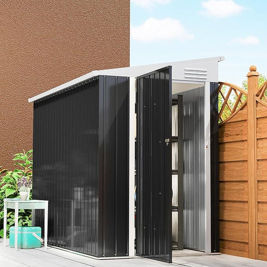Outsunny 4' x 7.7' Metal Outdoor Storage Shed, Lean to Storage Shed, Garden Tool Storage House with Lockable Door and 2 Air Vents for Backyard, Patio, Lawn, Dark Gray