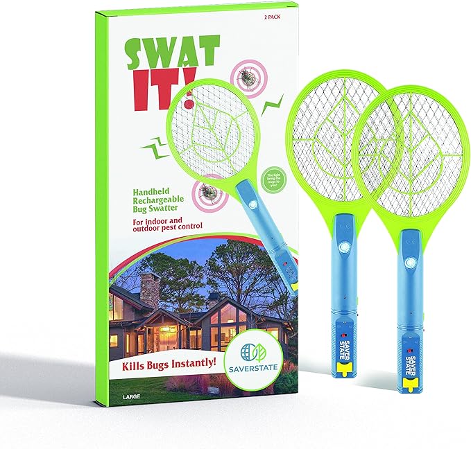 SWAT IT! Bug Zapper Rechargeable Bug Zapper Racket, 4000 Volt, USB Charging Cable, 2 Pack (Large)