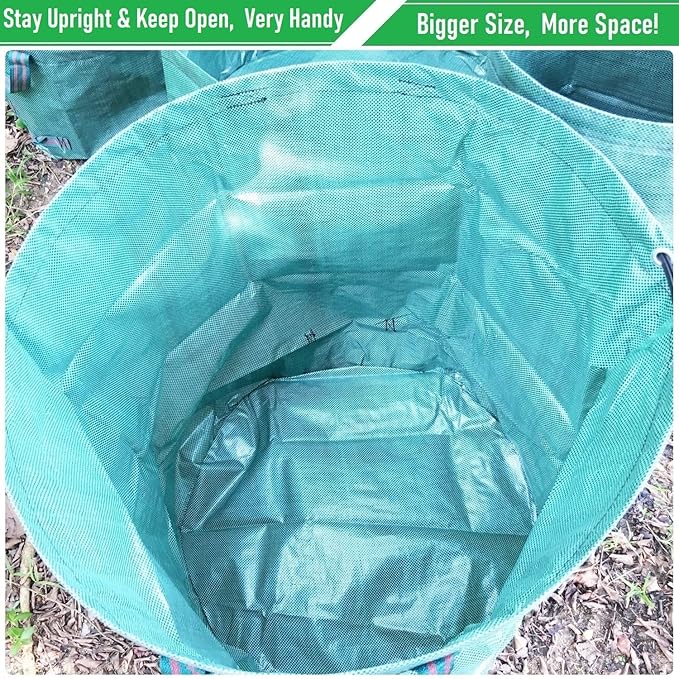 Professional 2-Pack 137 Gallon Lawn Garden Bags Large (D34, H34 inch) Yard Waste Bags with Gardening Gloves, Big Leaf Bag,Yard Debris,Waste Container,Lawn Trash,Grass Clippings Bag,Weed Bags 4 Handles