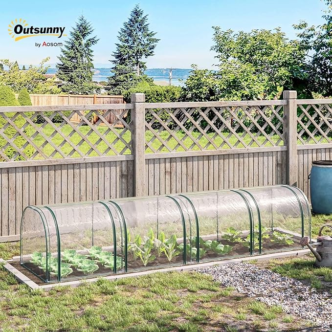 Outsunny 13' x 3' x 2.5' Mini Greenhouse, Portable Tunnel Green House with Roll-Up Zippered Doors, UV Waterproof Cover, Steel Frame, Clear