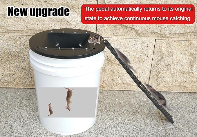 Bucket Lid Mouse Trap Metal 5 Gallon Bucket lid, 45° tilt Design Makes it Easier to Capture Strong Metal Material That, auto Reset, Repeat Catch, Indoor Outdoor, (1pack)