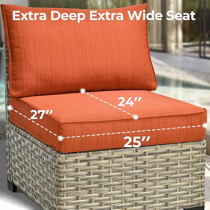 HOOOWOOO Outdoor Sectional Patio Furniture Set,9 Pieces Wicker Conversation Sets L Shaped Couch,Extra Deep Out Door Sofa Outside Furniture with Rocking Chairs,Brick Red