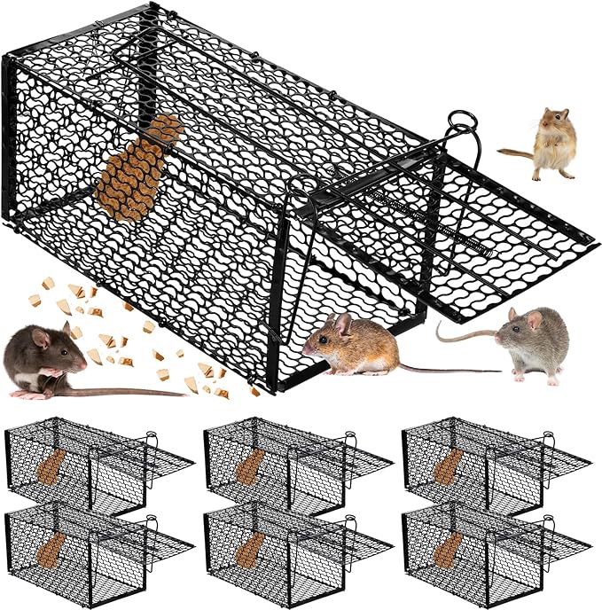 Qualirey 6 Pcs Humane Rat Trap Small Chipmunk Mouse Squirrel Cage Rodent Animal Mice Voles Hamsters Cage Catch and Release Trap for Home Garden Indoor Outdoor(15.4 x 5.5 x 5.5 Inch)