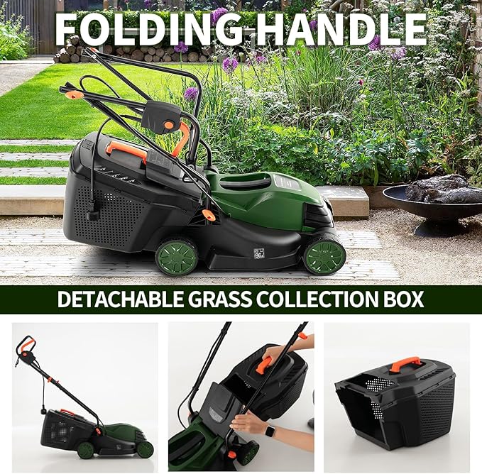 Goplus Lawn Mower, Electric Lawn Mowers with Grass Collection Box, 12 AMP Motor, 14" Cutting Deck, 3 Adjustable Cutting Positions, Walk-Behind Small Corded Lawnmower for Garden Farm Yard