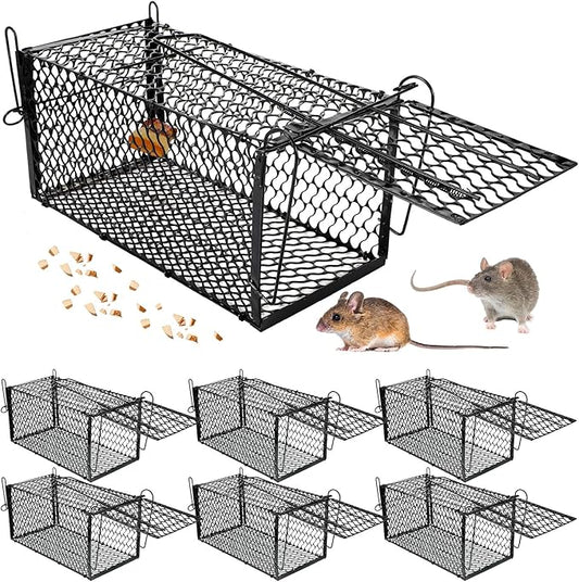 Qualirey 6 Pcs Humane Rat Trap Small Chipmunk Mouse Squirrel Cage Rodent Animal Voles Hamsters Cage Catch and Release Trap for Home Garden Indoor Outdoor(Black,12 x 5.5 x 5.5 Inch)